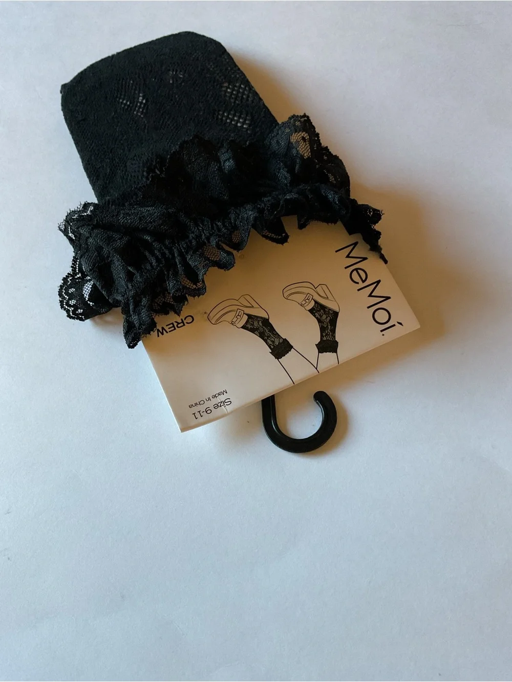 MEMOI WOMENS LACE RUFFLE TOP SOCKS BLACK OS NWT